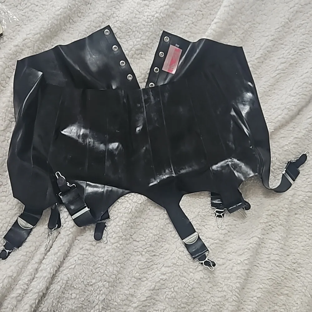 Black High-Waist Lace-Up Latex Garter Belt
